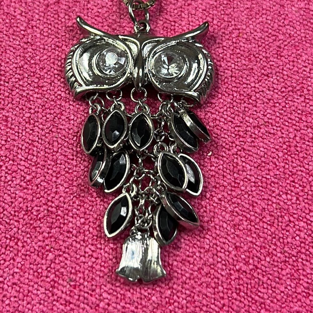 Vintage Owl Pendant on Long Chain Necklace